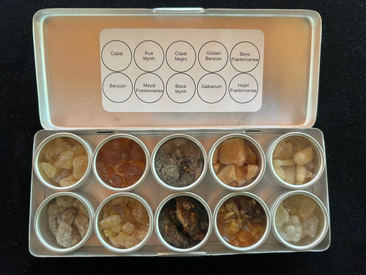 Échantillonneur de résine assorti | 10 échantillons différents | 0,15 once par échantillon | Copal, Myrrhe, Breu Branco, Benjoin, Encens, Galbanum