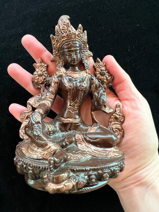 Medium Green Tara Statue | Brass | Handmade | 6 inches | Dolma | India