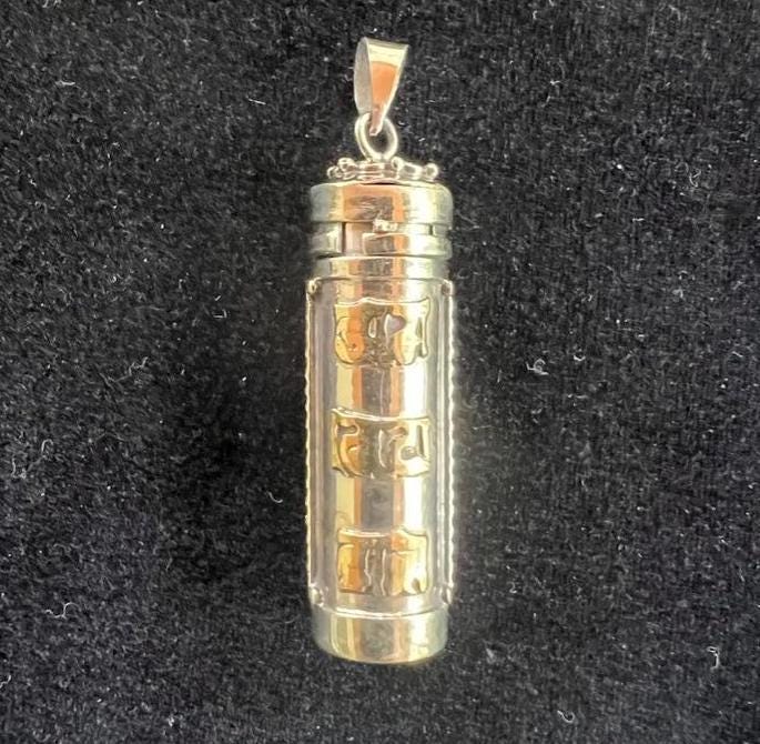 Ghau Tube Pendant | Metal | 2 in cylinder | Nepal | Locking lid | Mantras | Gau