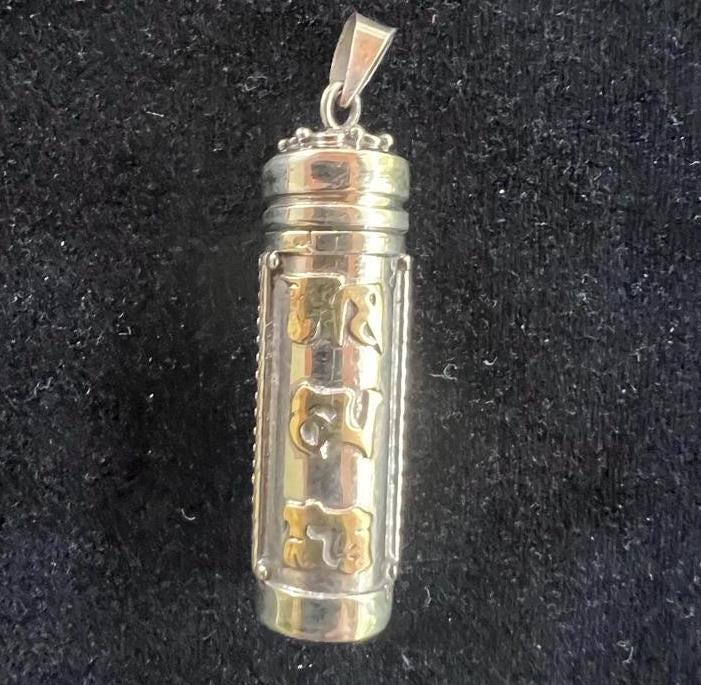 Ghau Tube Pendant | Metal | 2 in cylinder | Nepal | Locking lid | Mantras | Gau