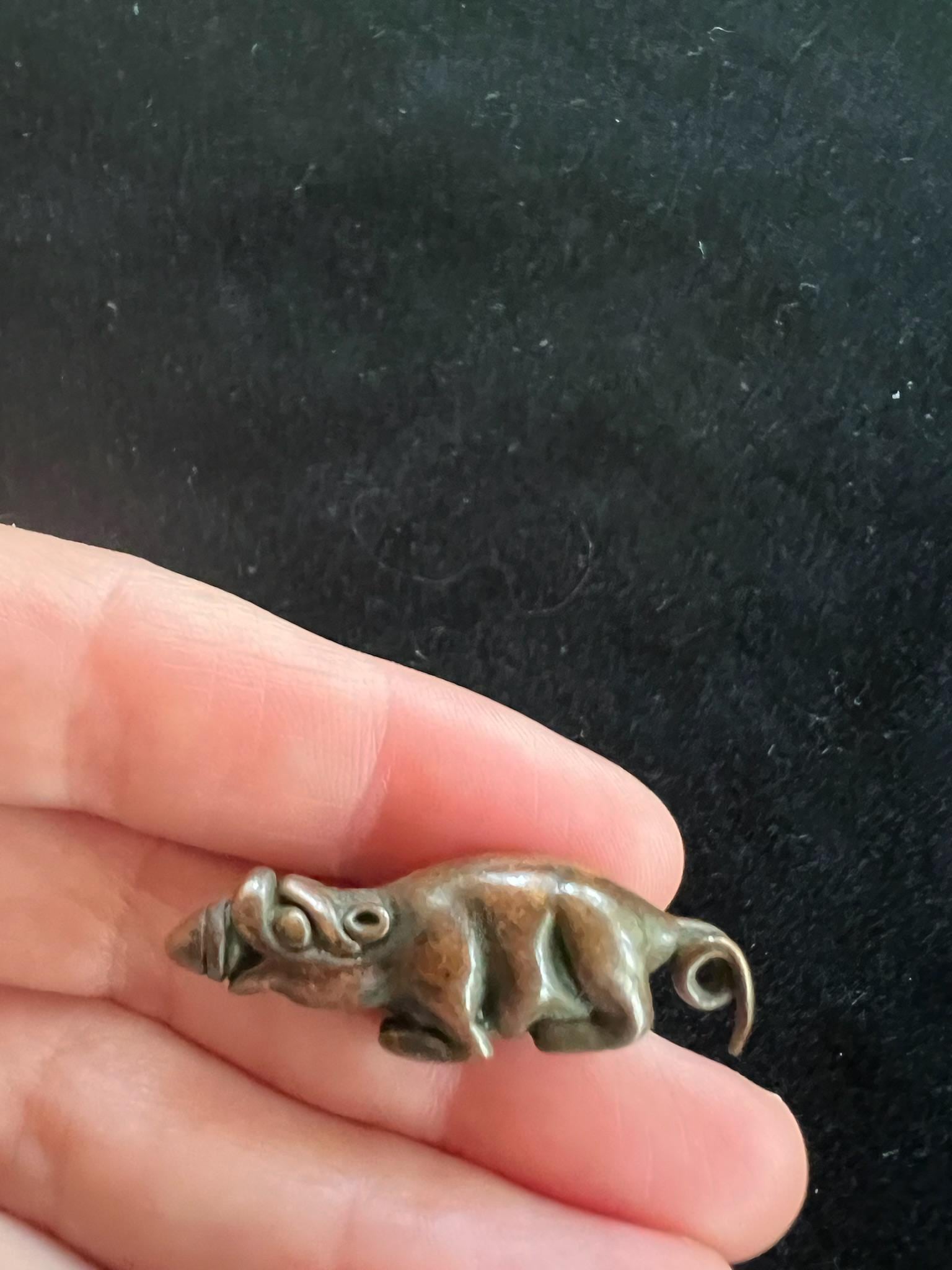 Jewel Spitting Mongoose Charm | Metal | Approx 1 1/2 inches Long | Tibet | Nehulay | 1 cord included