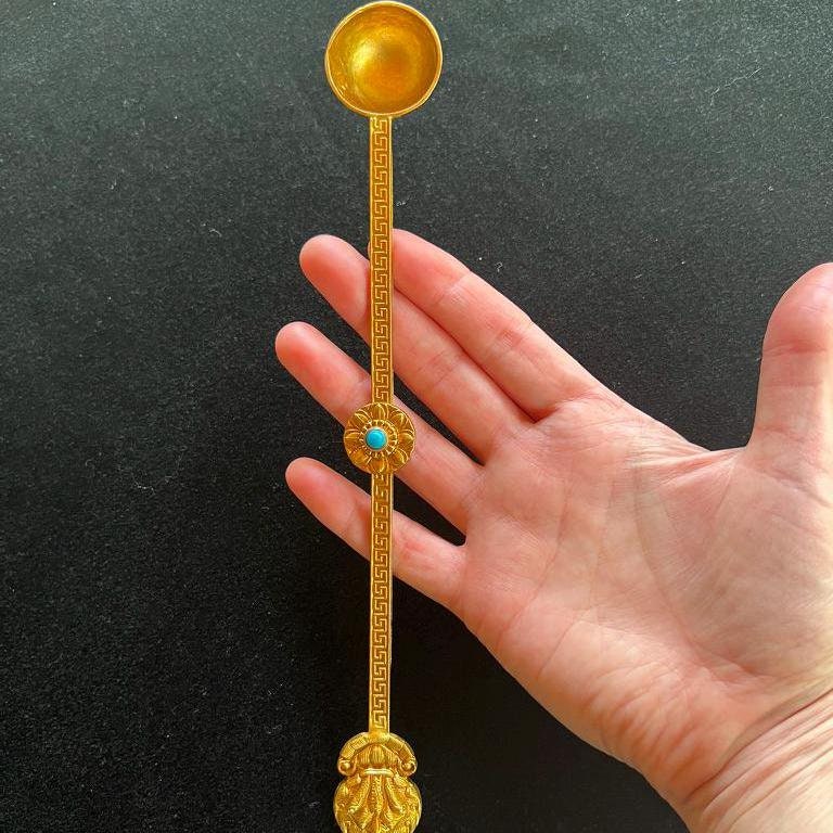 Buddhist Incense Powder Offering Spoon | Smoke Offering | Gold Colored Metal | Approx. 9 inches long | Sang