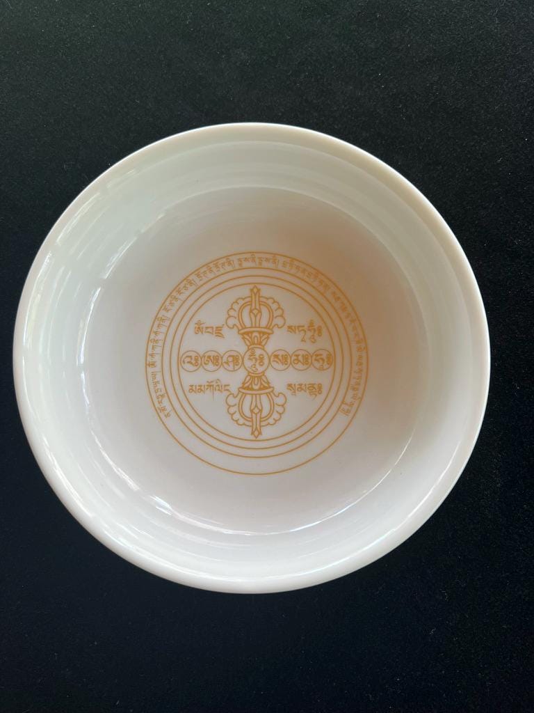 Ceramic Sang Offering Bowl | White with Gold Metallic Takdröl| Incense Burner | 6 inch Diameter