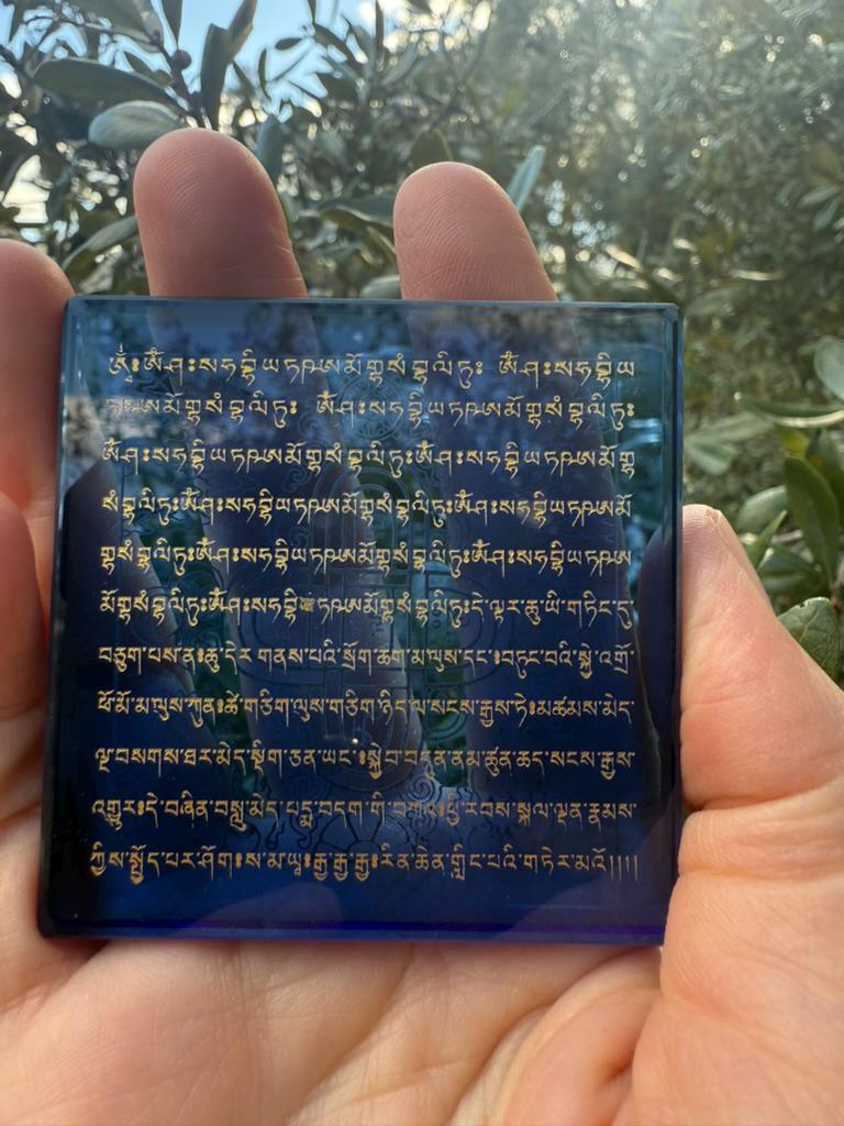 Blue Glass Naga Blessing Tiles | Glass | Approx 2.25 inches x 2.25 inches | Tibet | Water Blessing