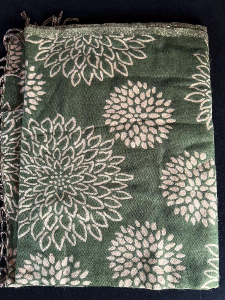 Nepalese Chrysanthemum Design Wool Shawl | 35" x 80" | Various Colors | Wool Blend