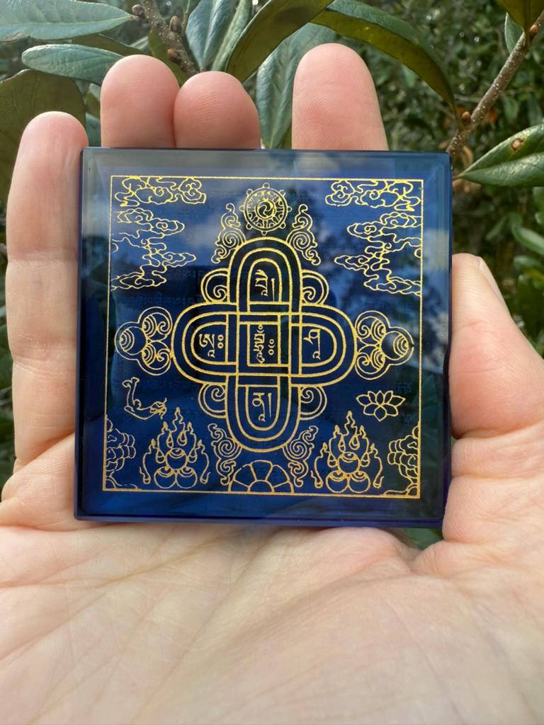 Blue Glass Naga Blessing Tiles | Glass | Approx 2.25 inches x 2.25 inches | Tibet | Water Blessing