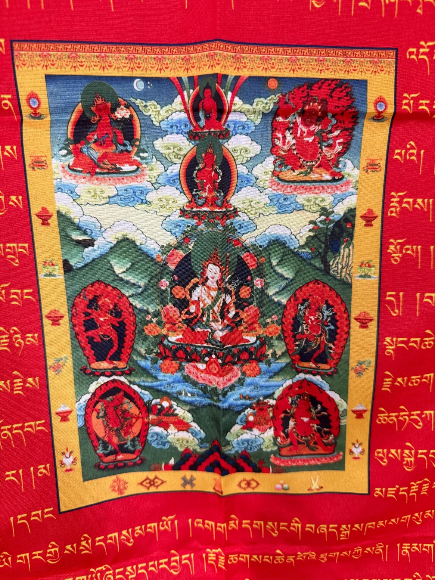 Huge Wangdü Soldep DOUBLE Prayer Flag Banner |Great Cloud of Blessings| 28in x 50in | 1 single flag | Poly Silk | vertical flag or wall