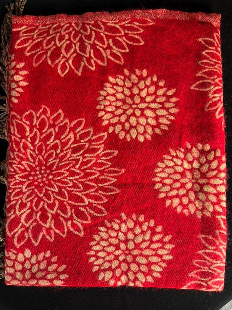 Nepalese Chrysanthemum Design Wool Shawl | 35" x 80" | Various Colors | Wool Blend