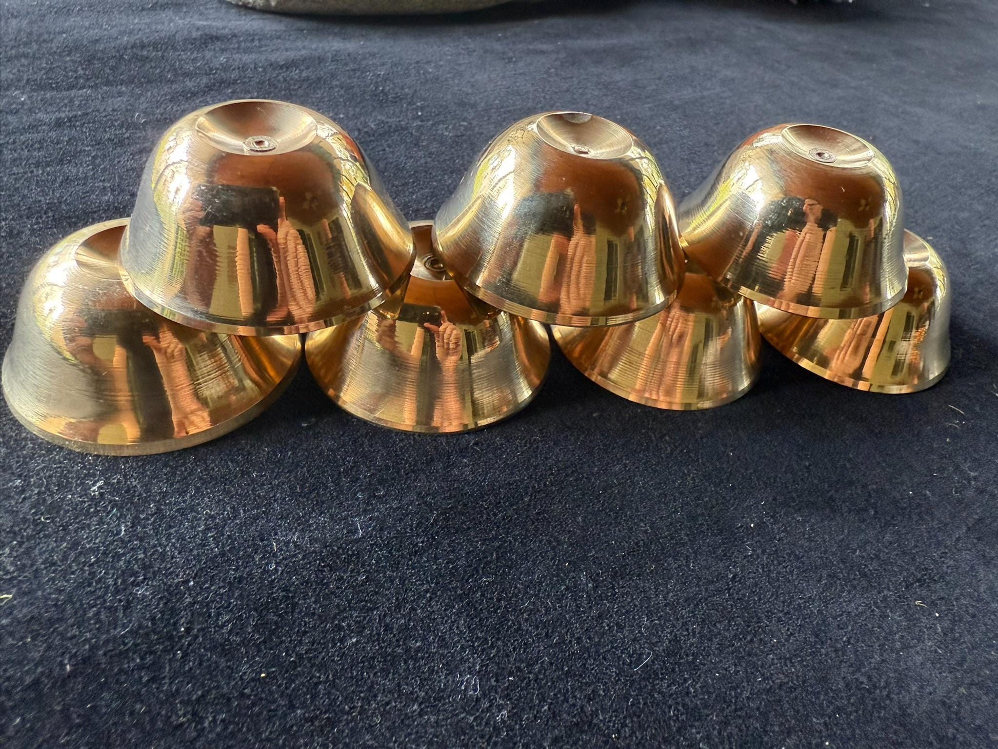 Tiny Tibetan Buddhist Water Offering Bowls | Nepal | 1.2 inches | Brass | Set of 7