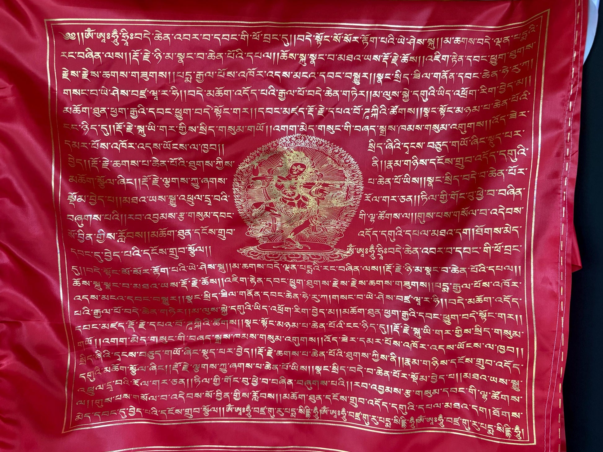 Huge Kurukulle TRIPLE Prayer Flag Banner |Great Cloud of Blessings| 28in x 60in | 1 single flag | Poly Silk | vertical flag | Wangdü Soldep