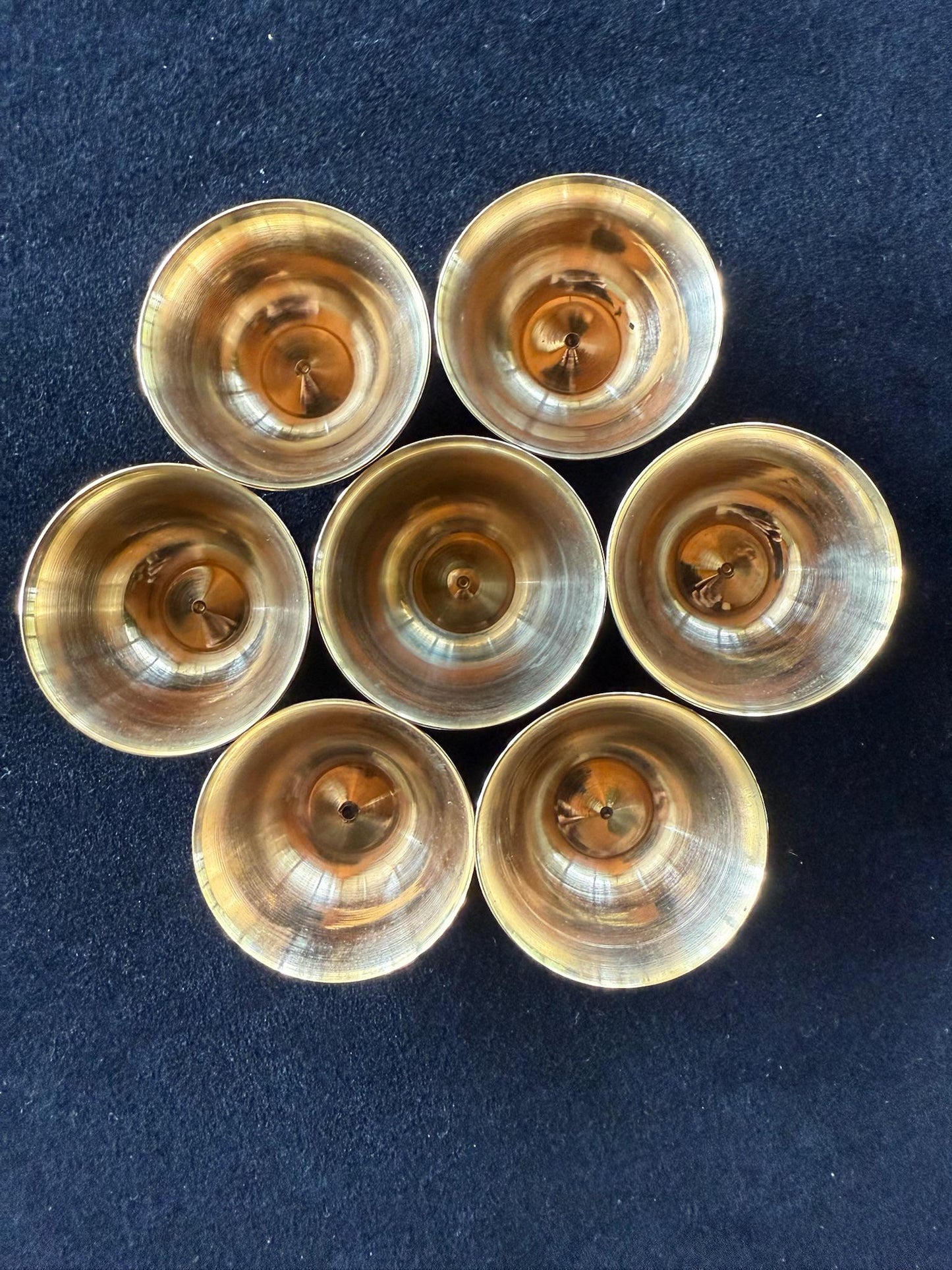 Tiny Tibetan Buddhist Water Offering Bowls | Nepal | 1.2 inches | Brass | Set of 7