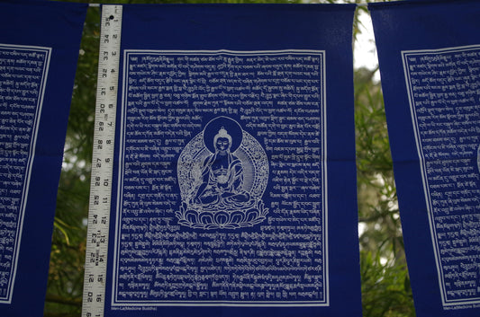 Medicine Buddha | Tibetan Prayer Flags | 14 x 17 | 1 strand of 25 flags | Highest Quality | All Blue