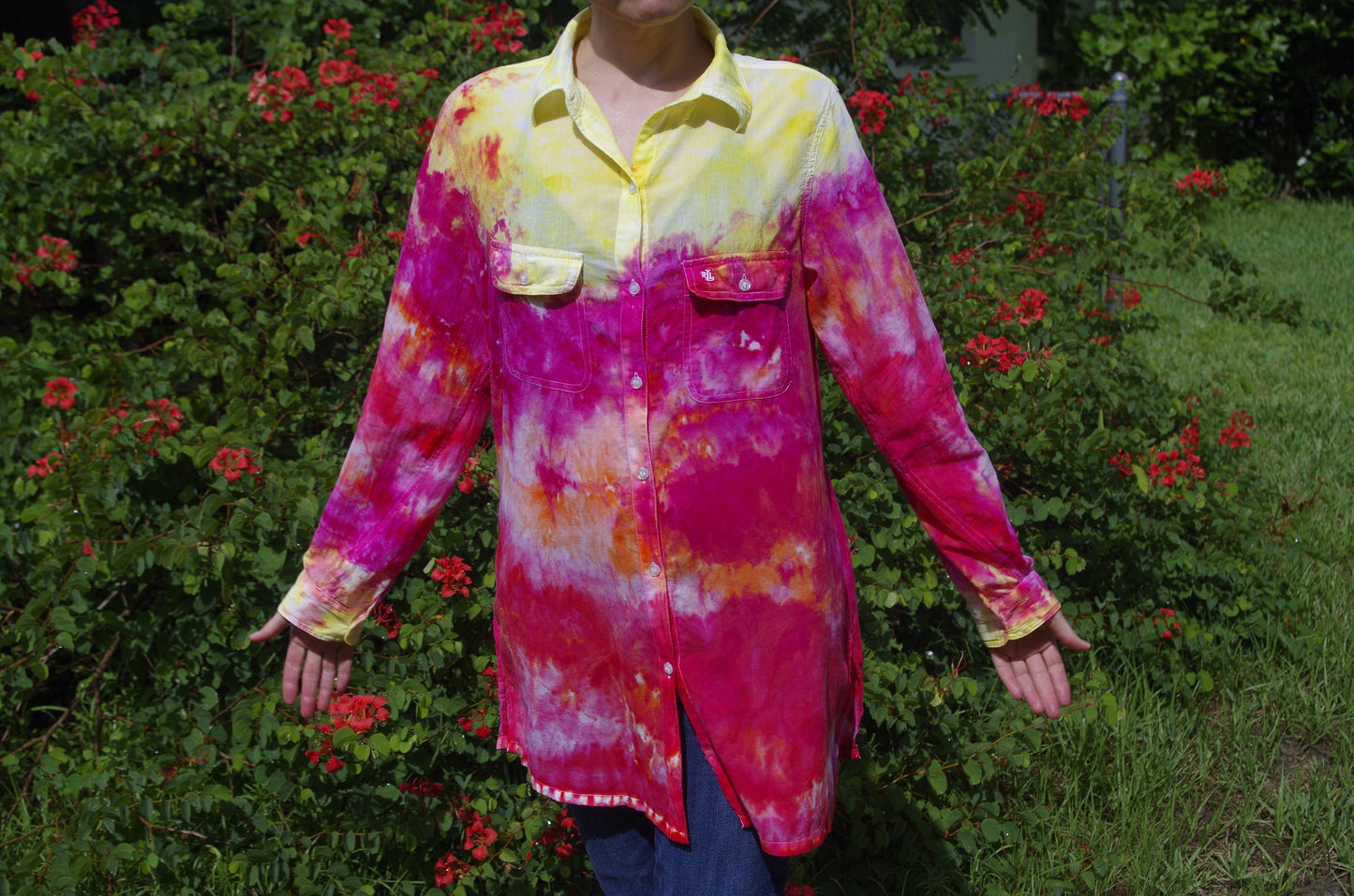Hand Dyed | Upcycled Ralph Lauren Long Sleeved Shirt | Womens Medium | Ice Dyed | Beach Wear