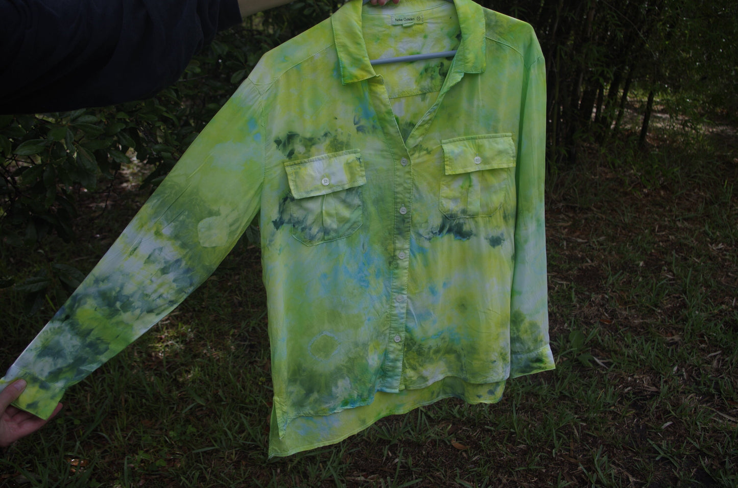 Hand Dyed | Upcycled Long Sleeved Shirt | Womens Medium | Ice Dyed | Kumo Shibori | Beach Wear