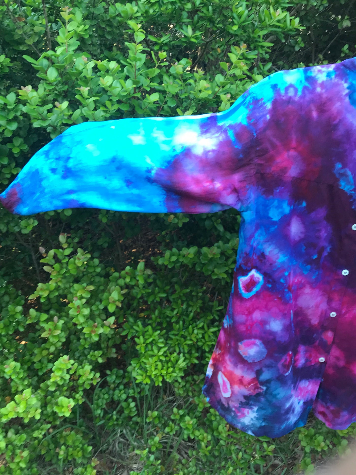 Hand Dyed | Upcycled Asian Inspired Shirt | Womens Small | Ice Dyed | Festival Wear
