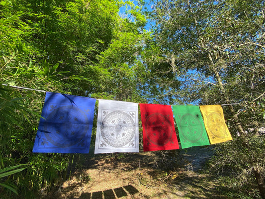 Auspicious Victory Banner Chakra Prayer Flags | Tibetan Prayer Flags | 14in x 17in | 1 set of 5 flags | Tashi Gyaltsen Khorlo