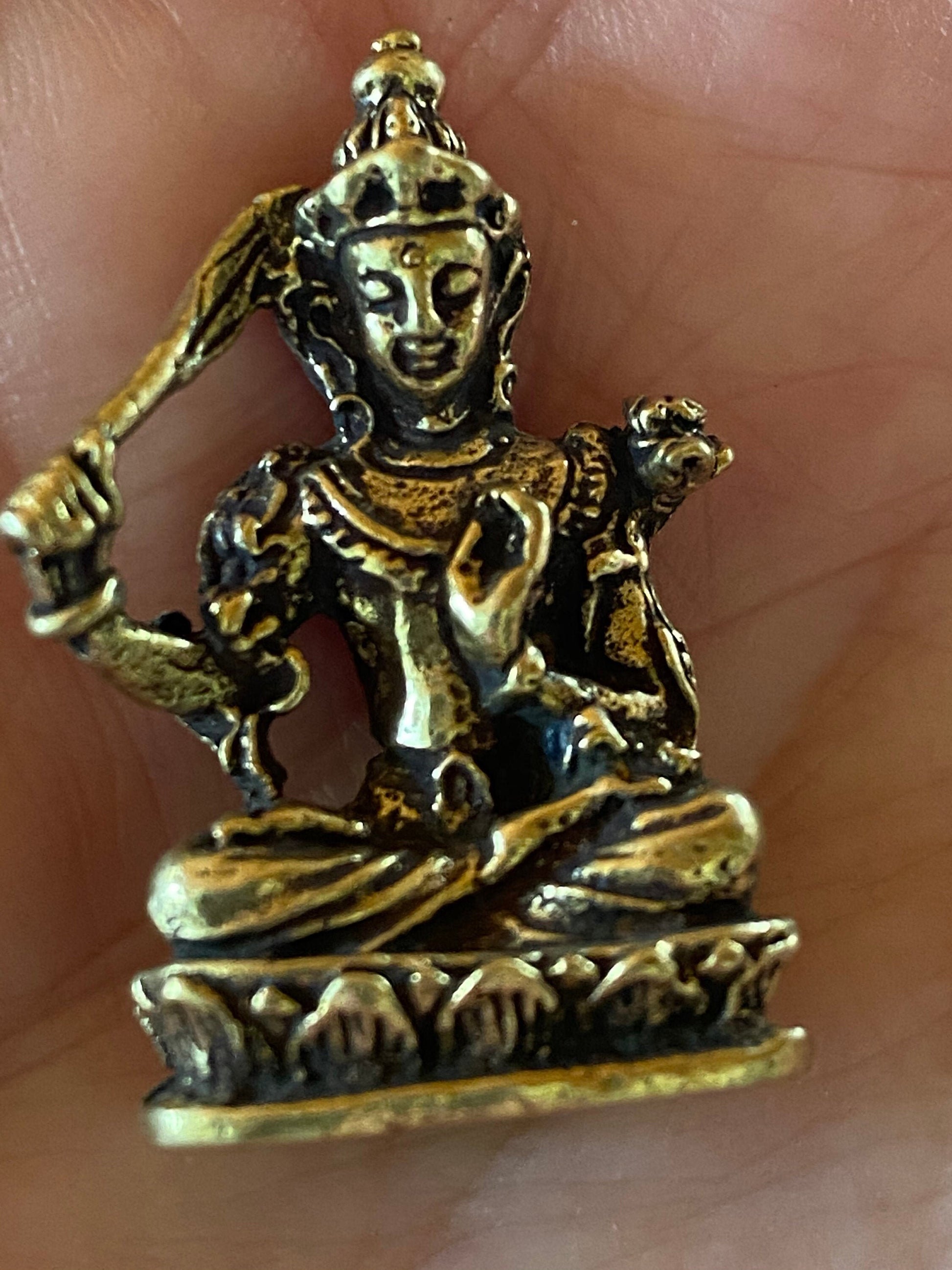 Tiny Brass Manjushri Statue | Handmade | 1.18 inches by .79 inches | Manjushree