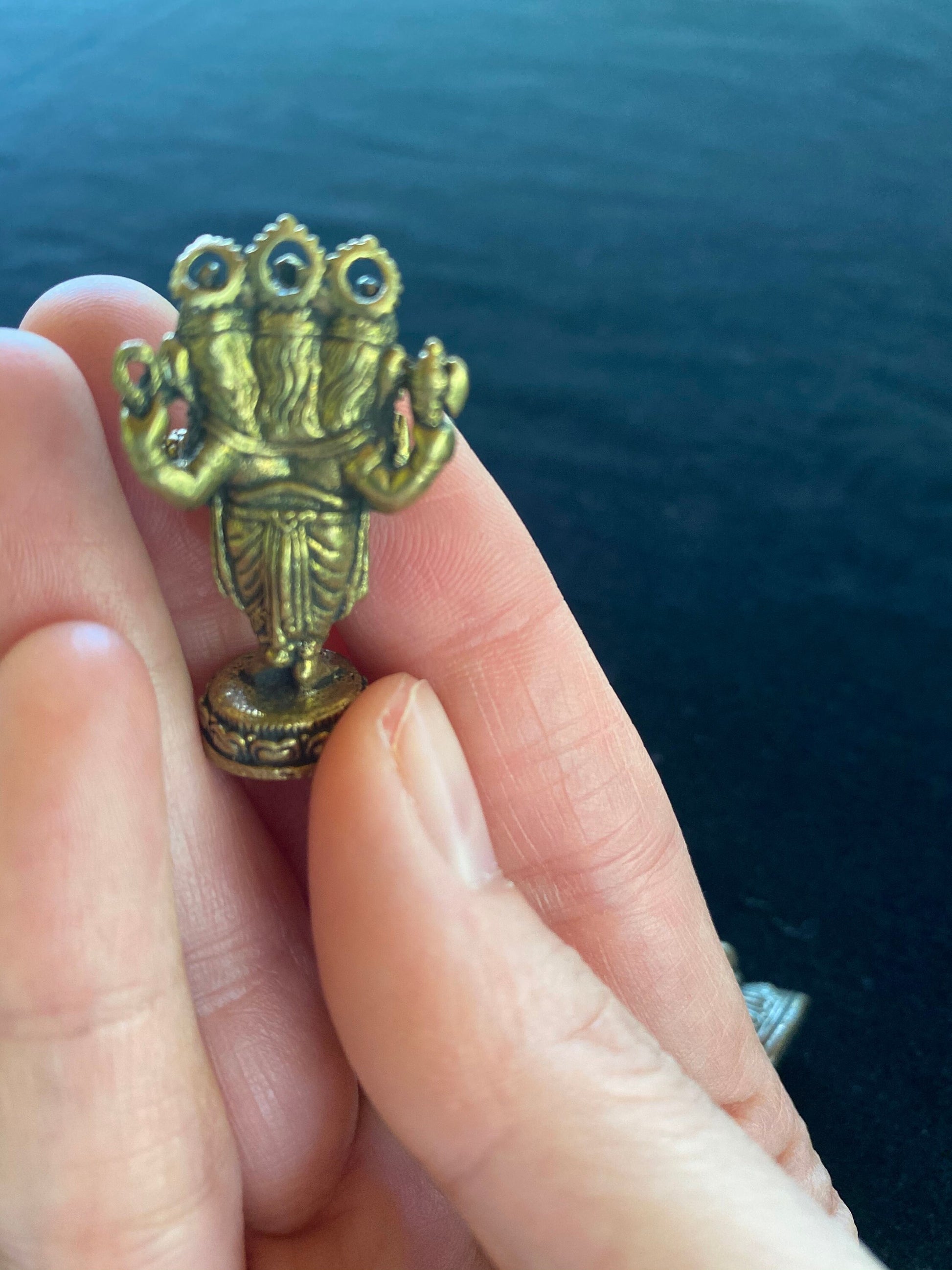 Tiny Brass Three Headed Ganesha Statue | Handmade | 1.50 inches by 1 inches | Trimuhkti Ganapati | Ganesh