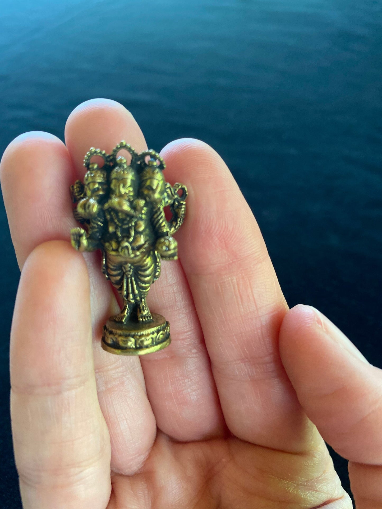 Tiny Brass Three Headed Ganesha Statue | Handmade | 1.50 inches by 1 inches | Trimuhkti Ganapati | Ganesh