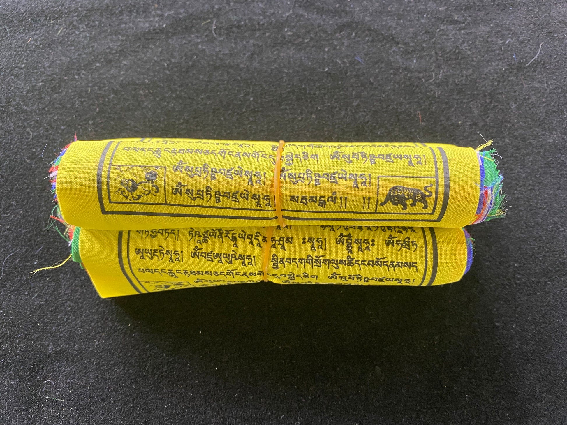 3 rolls of Small Tibetan prayer flags with mixed deities, 5x6 inches, 10 flags per roll,  5 colors