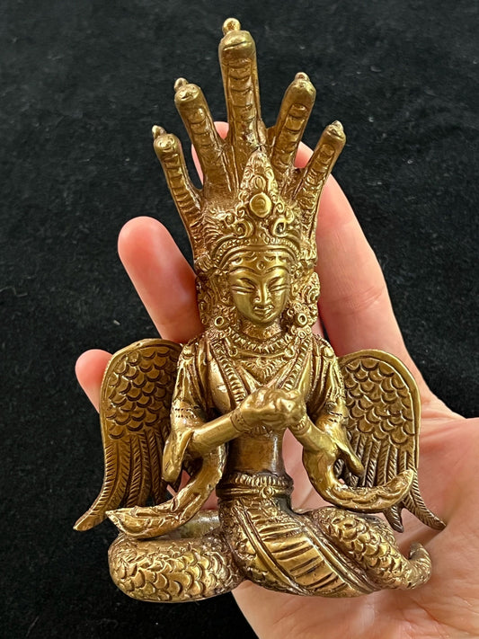 Statue moyenne de Naga Kanya | Fait à la main |5,5 pouces | Laiton | Déesse Serpent | Inde