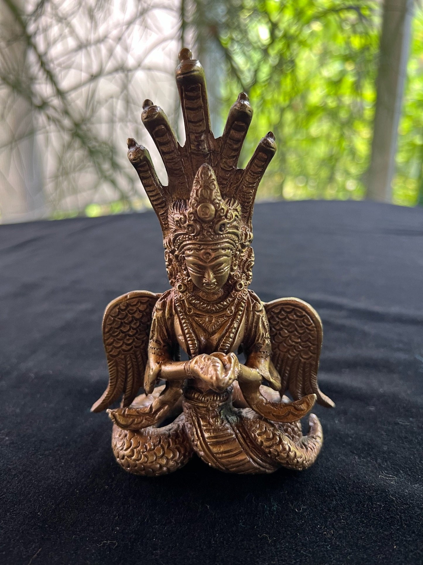 Estatua mediana de Naga Kanya | Hecho a mano | 5,5 pulgadas | Latón | Diosa Serpiente | India