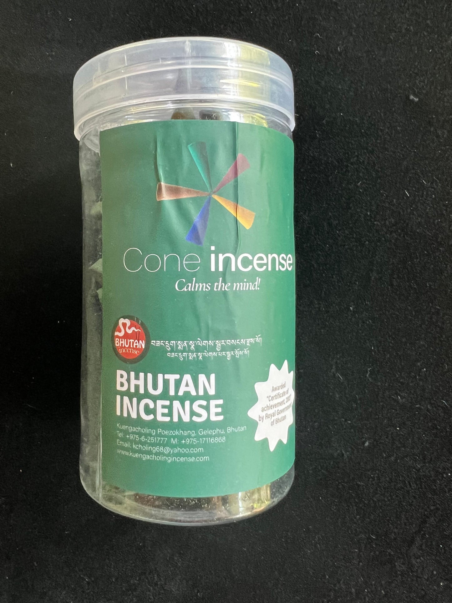 Green Cone Incense | Bhutanese Incense | 20 cones | 2in high cones | ceramic burner included | Kuengacholing