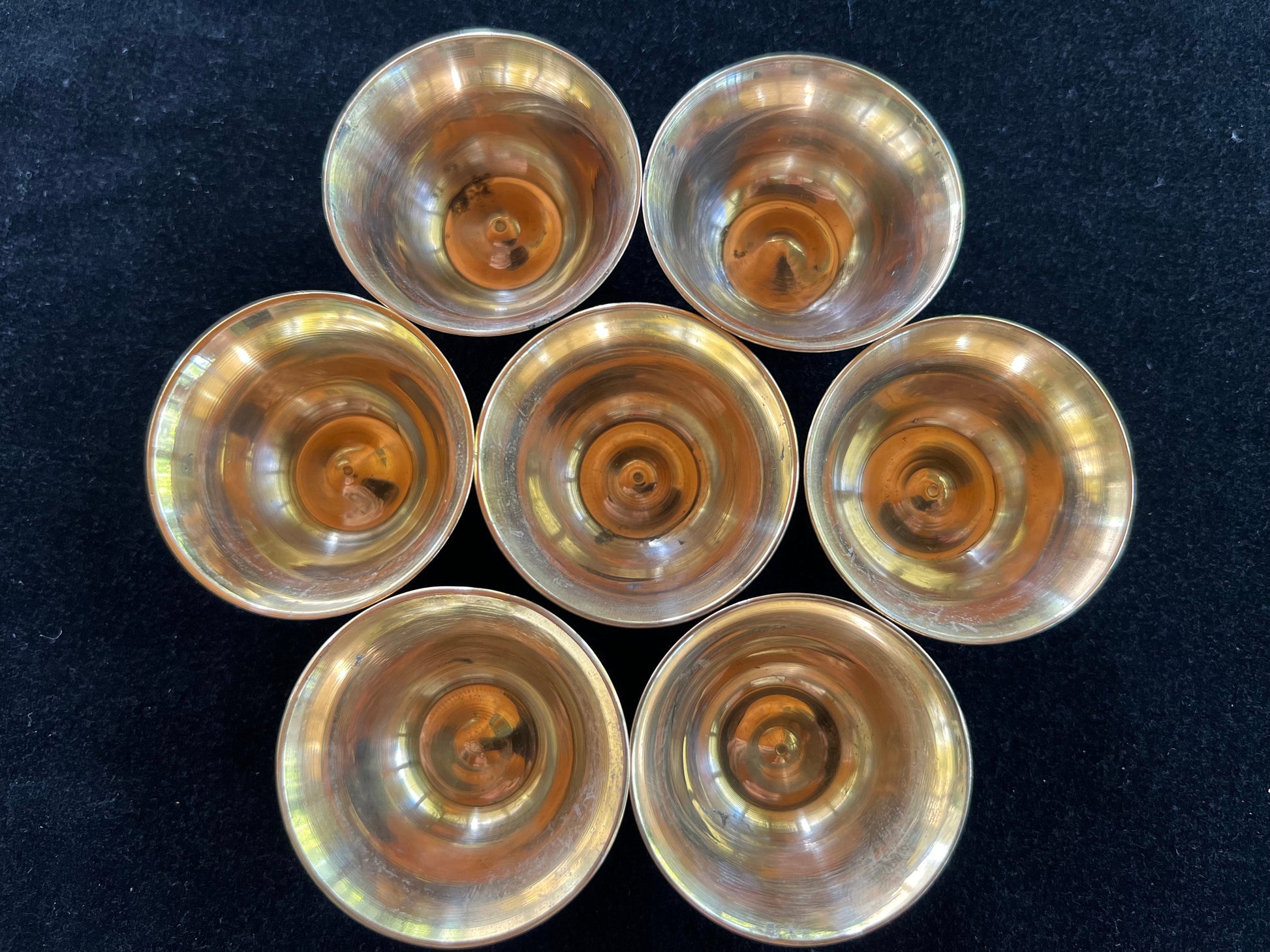 Tiny Tibetan Buddhist Water Offering Bowls | Nepal | 1.2 inches | Brass | Set of 7