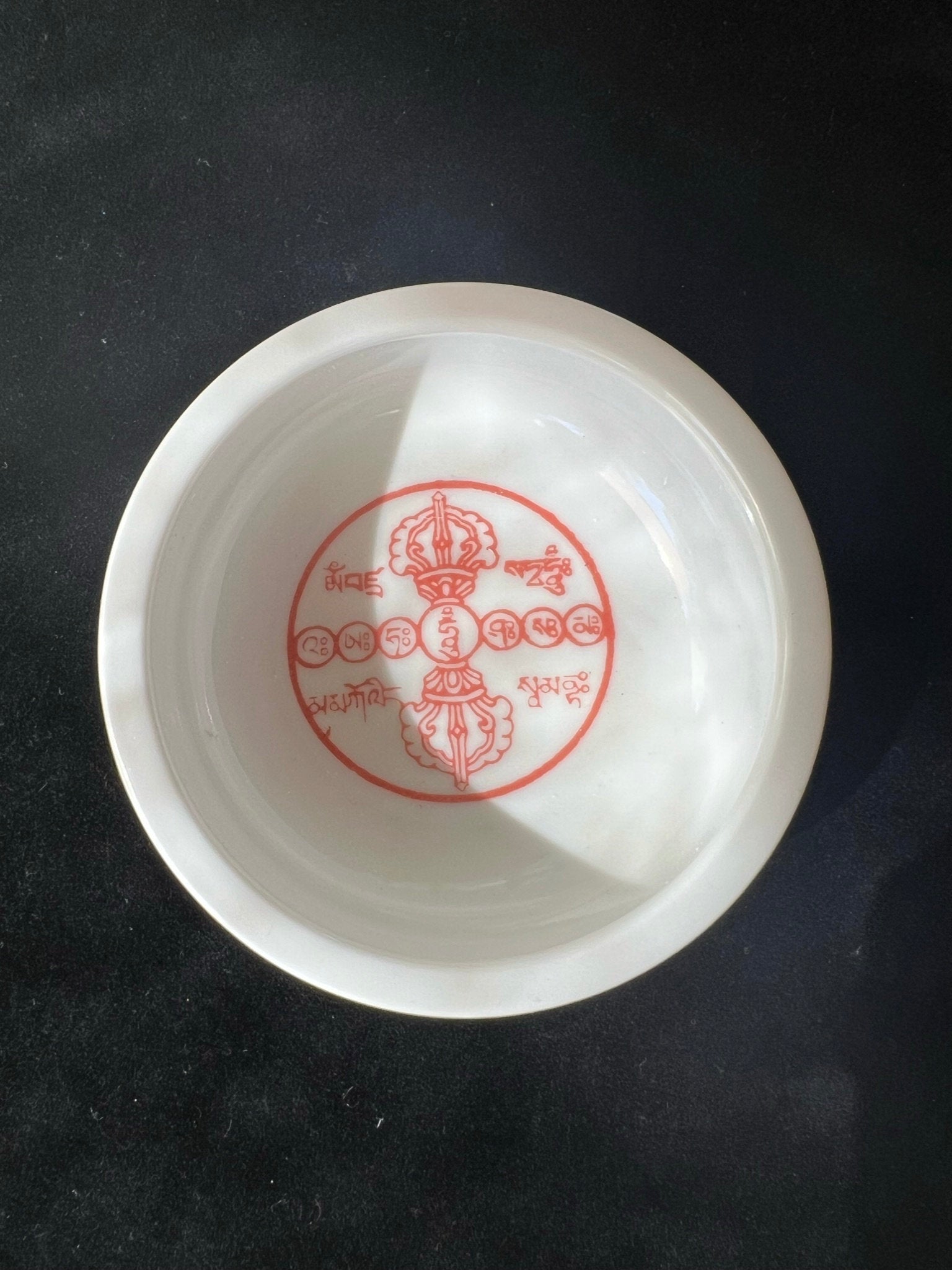 Ceramic Sang Offering Bowl | White with Red Takdröl| Incense Burner | 4 inch Diameter
