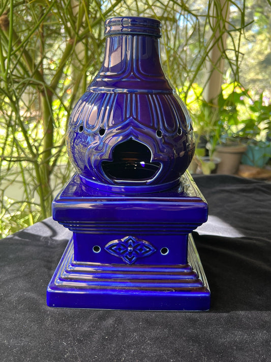 Grand Sang Offering Chimney | Blue with Gold Imprint | Smoke Offering Incense Burner | 11.5 in high by 6.69 in wide | Tibet