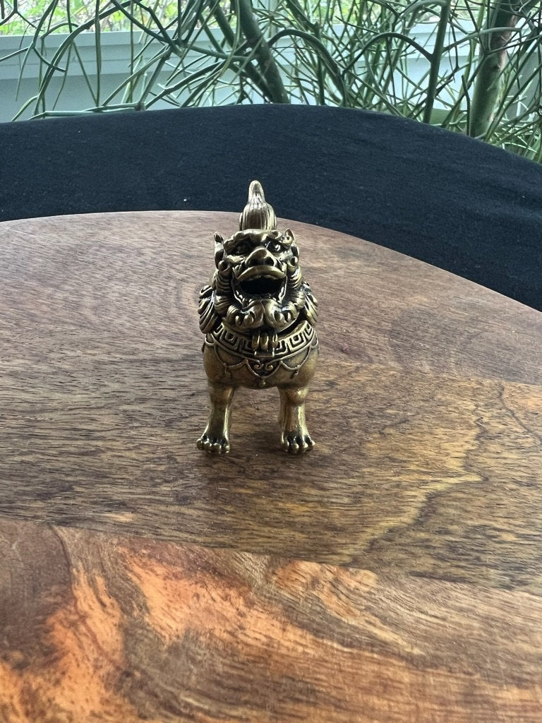 Tiny Snow Lion Incense Burner | Approx. 2.5 inches wide x 2 inches high | Brass