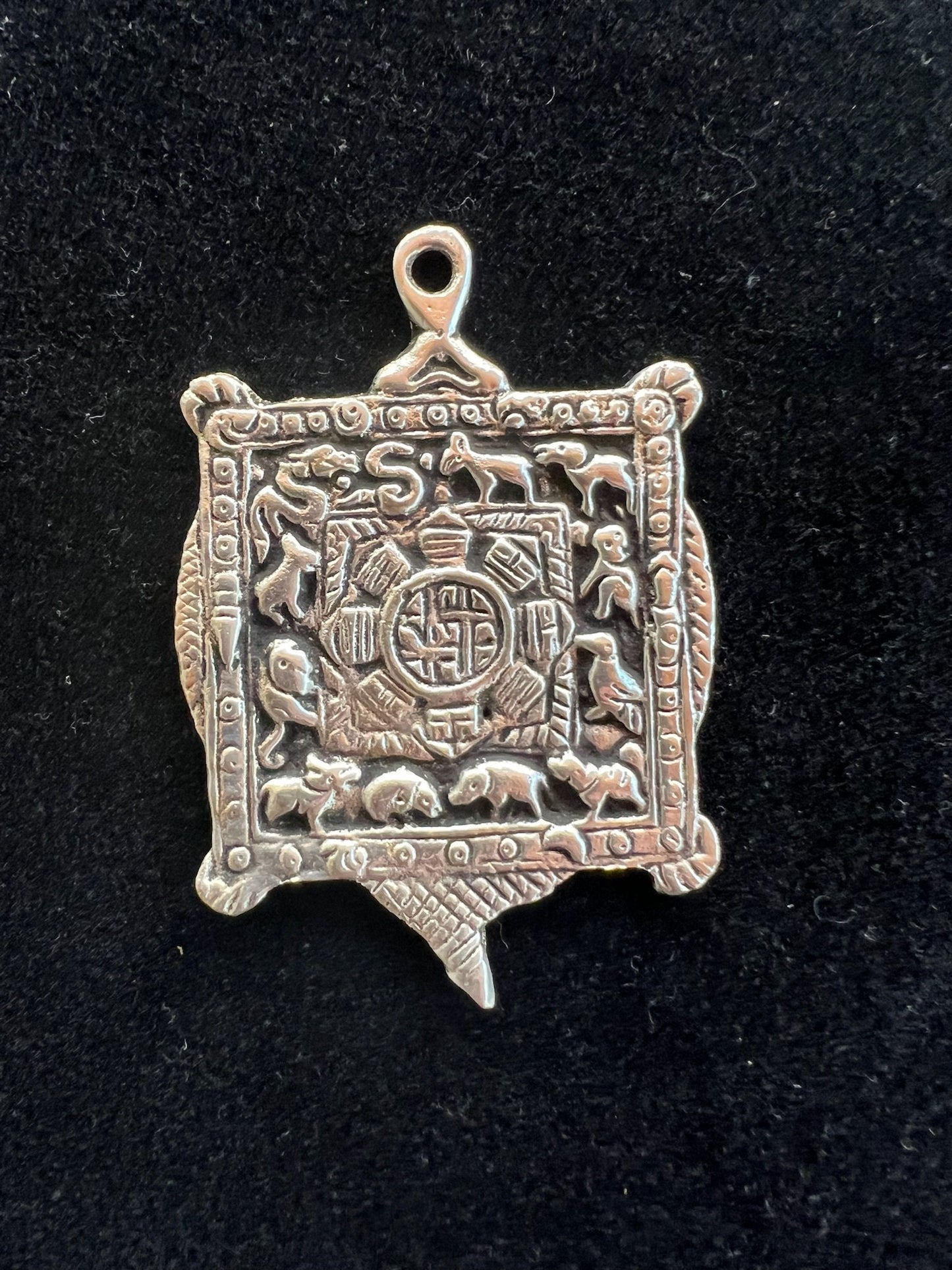 Tibetan Astrological Amulet | Metal | 2 in by 3 in | Protection Blessing | Zodiac | 8 Trigrams | 9 Magic Squares | Feng Shui | Astrology