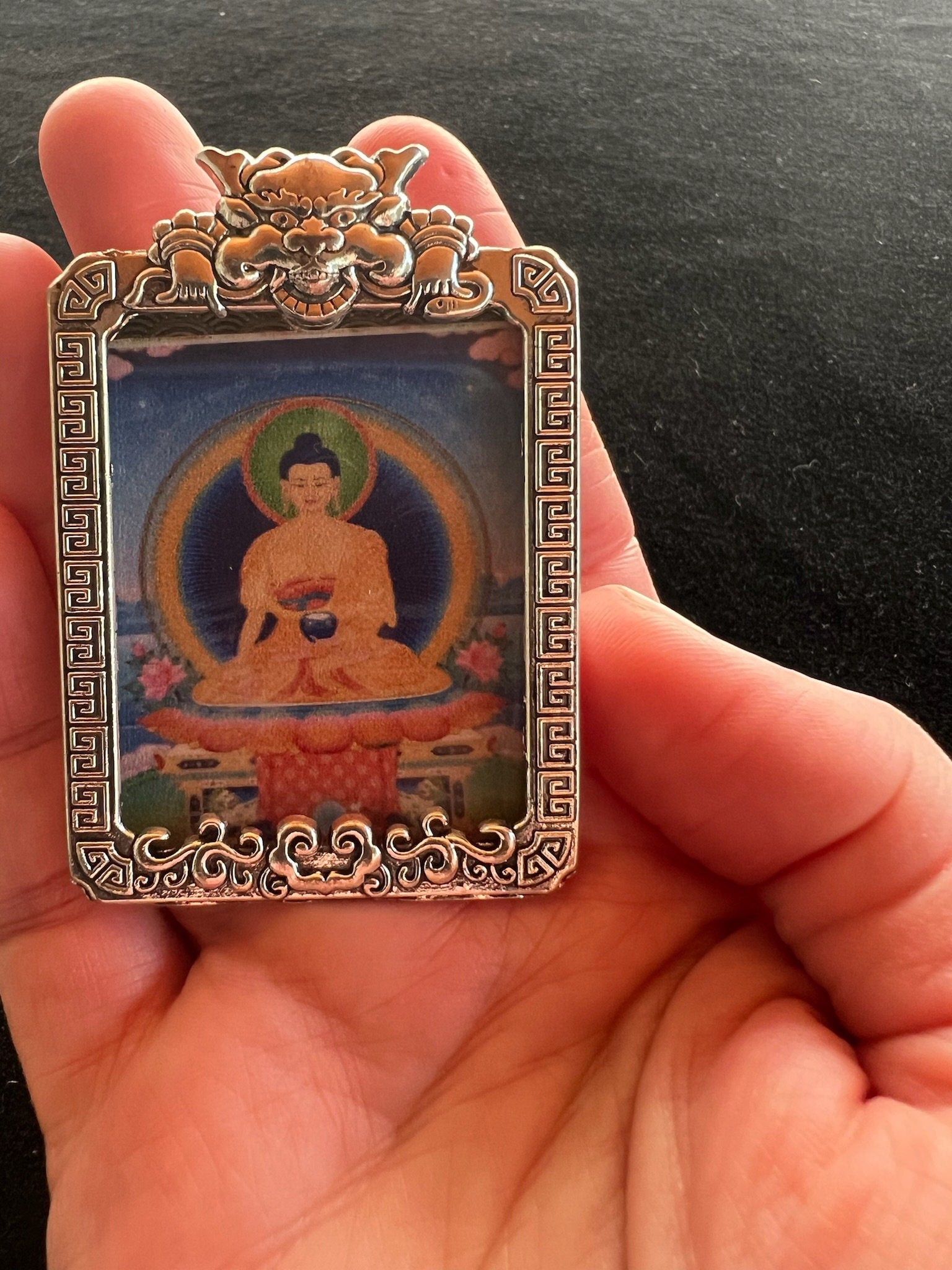 Tiny Thangka Buddha Shakyamuni Locket Pendant | Approx 1.5 in by 2 in | Nepal
